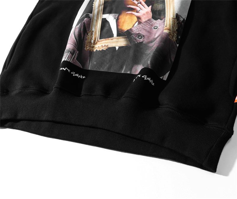 Casual Funny Mona Lisa Smoking Print Yellow Hoodies Tops Hip Hop Sweatshirts Pullover Hooded Streetwear Fleece Hoodie