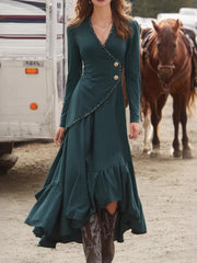Figure-flattering Long-sleeve Dress With An Asymmetrical Ruffled Hem