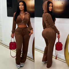 Hooded Midriff-baring Wide-leg Two-piece Set