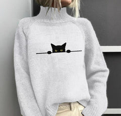 Womens Color-Block Printed AutumnWinter High-Neck Long-Sleeve Top For Independent Stores
