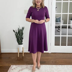 Womens Solid-Color Crew-Neck Short-Sleeve Dress