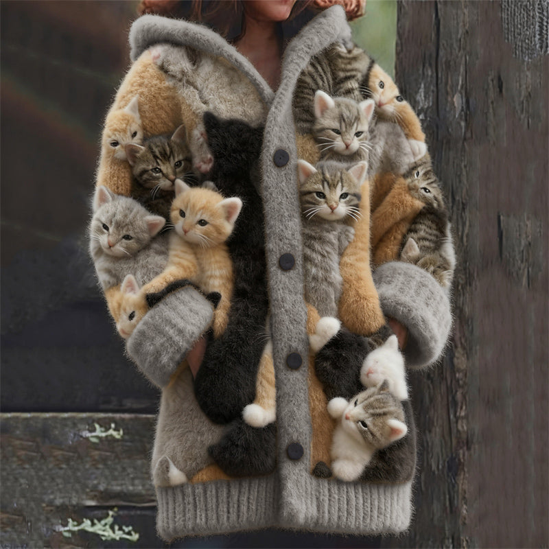 Womens Casual Hoodie Cloak With 3D Patterned Print