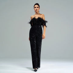 Chic Sexy Long Halter Sequin Jumpsuit For Evening Events