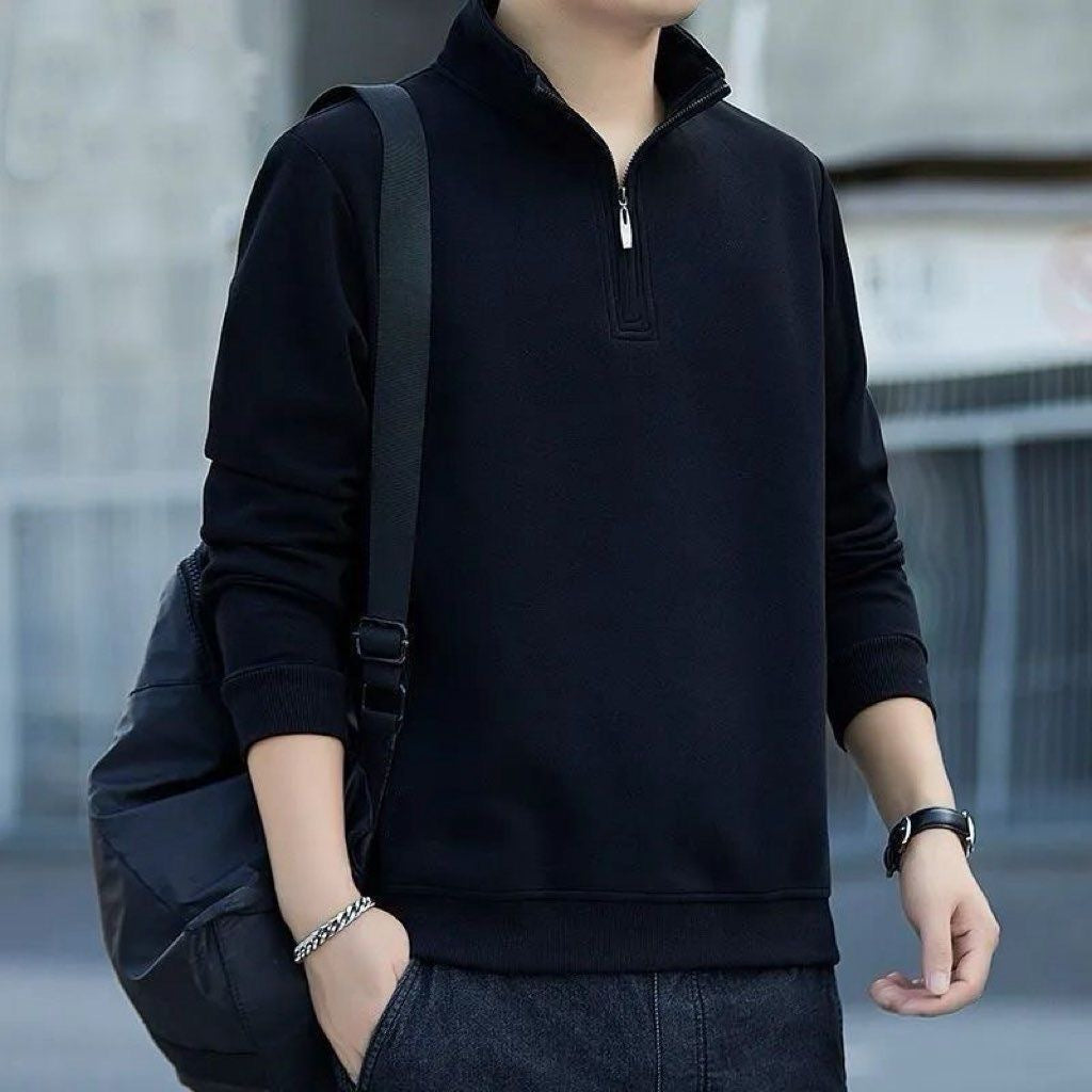 Mens Retro Patchwork Half-Zip Long-Sleeve Hoodie