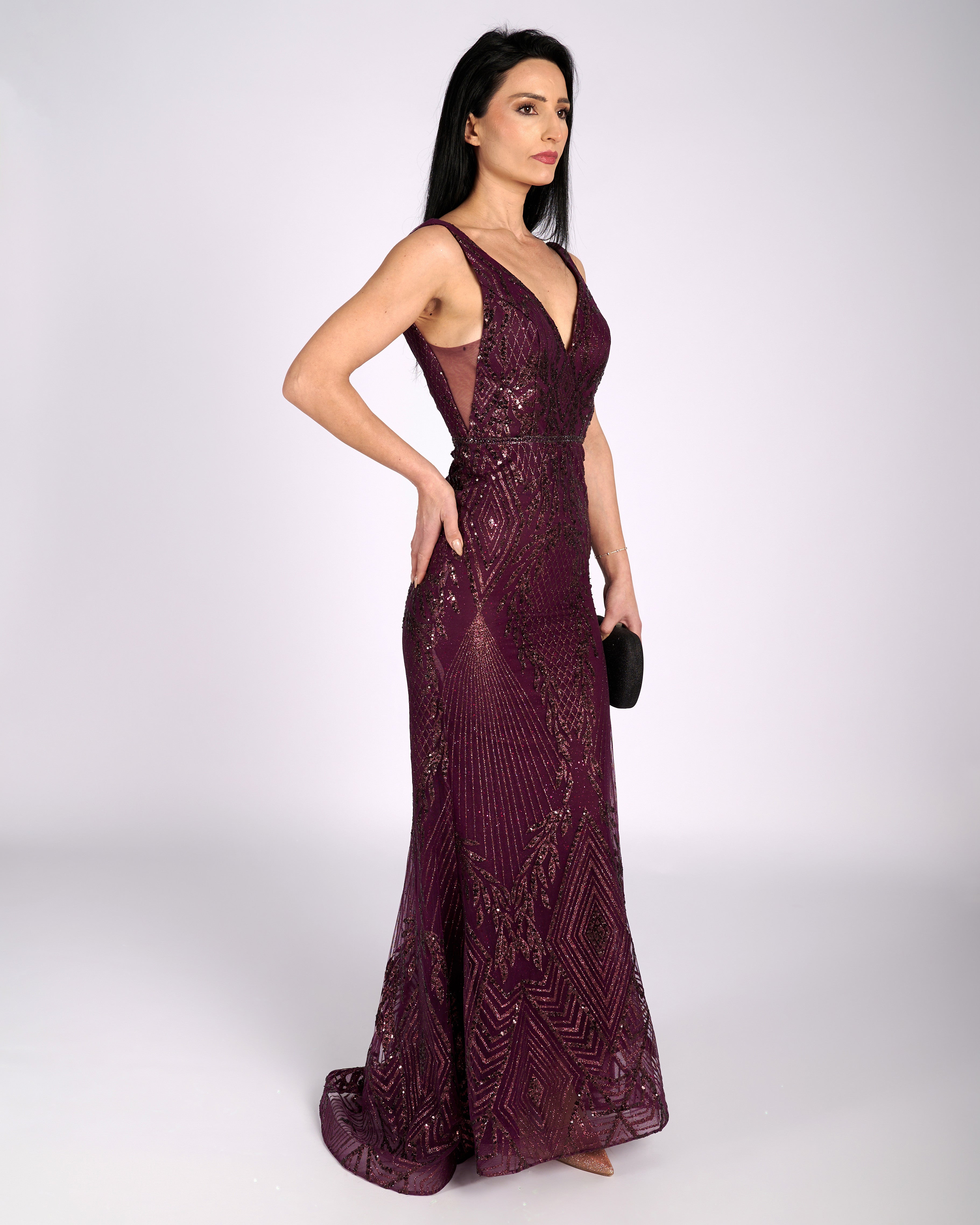 Lisandra Merlot Glitter Lace " evening dresses"