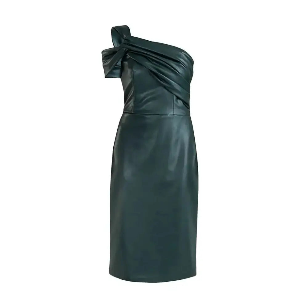 Women's Forest Green Leather Cocktail Dress