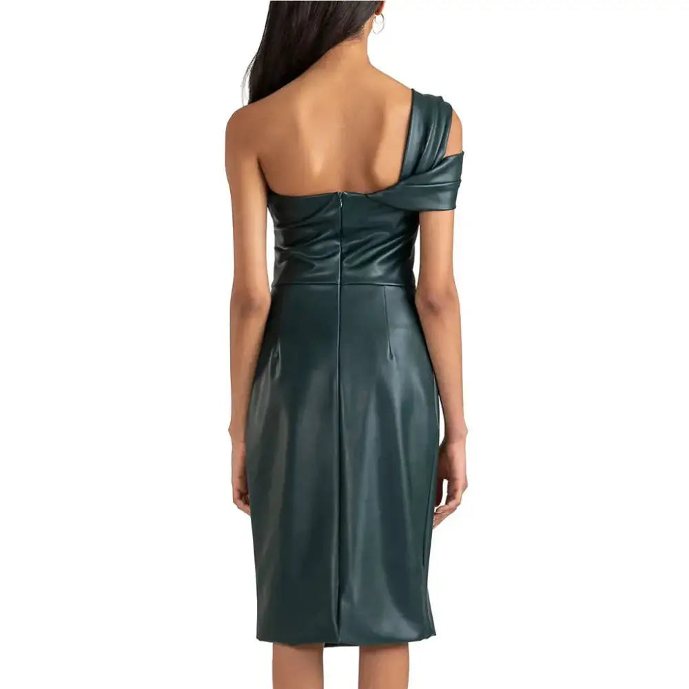 Women's Forest Green Leather Cocktail Dress