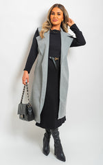 Longline Sleeveless Wide Lapel Waist Tie Jacket-3