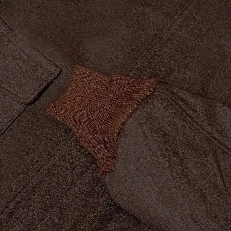 Mens Wing Collar Leather Bomber Jacket - My Store