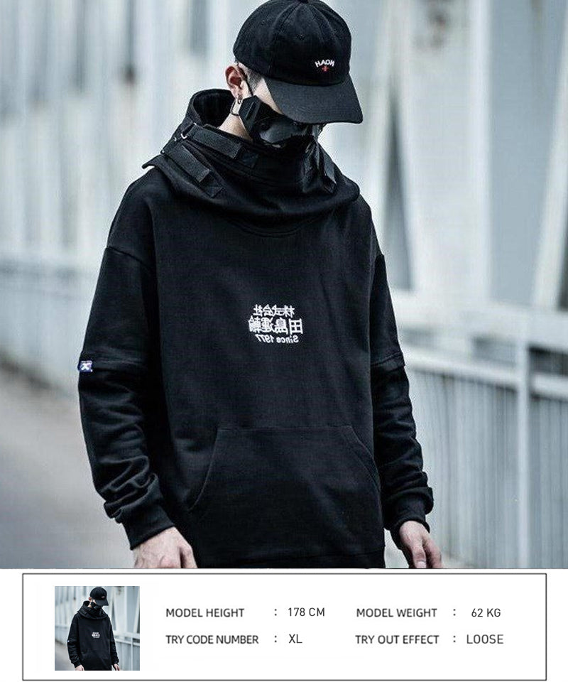 Embroidery Harajuku Hoodie Mens Casual Japanese Streetwear Hoodies Hip Hop Sweatshirts Man Pullovers Outerwear