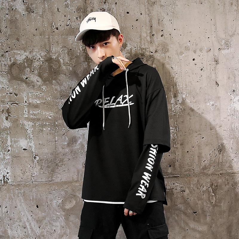 Men Hip Hop Fake two-piece Hoodies Sweatshirt Letter Harajuku Styles Hoodie Magic Casual Pullover Sweatshirt sudadera hombre