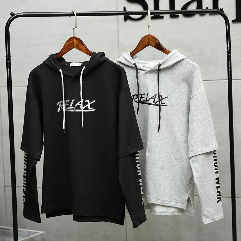 Men Hip Hop Fake two-piece Hoodies Sweatshirt Letter Harajuku Styles Hoodie Magic Casual Pullover Sweatshirt sudadera hombre