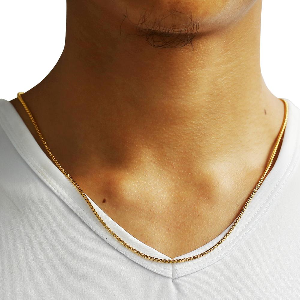 Width 2mm Round Box Chain Necklaces For Women Men Gold Stainless Steel Necklace Never Fade Wholesale Jewelry
