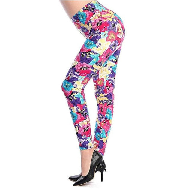 Fashion Girl Legging Spandex Aptitud Print Floral Leggings Leggins Milk Silk