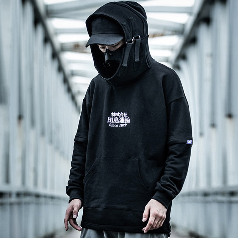 Embroidery Harajuku Hoodie Mens Casual Japanese Streetwear Hoodies Hip Hop Sweatshirts Man Pullovers Outerwear