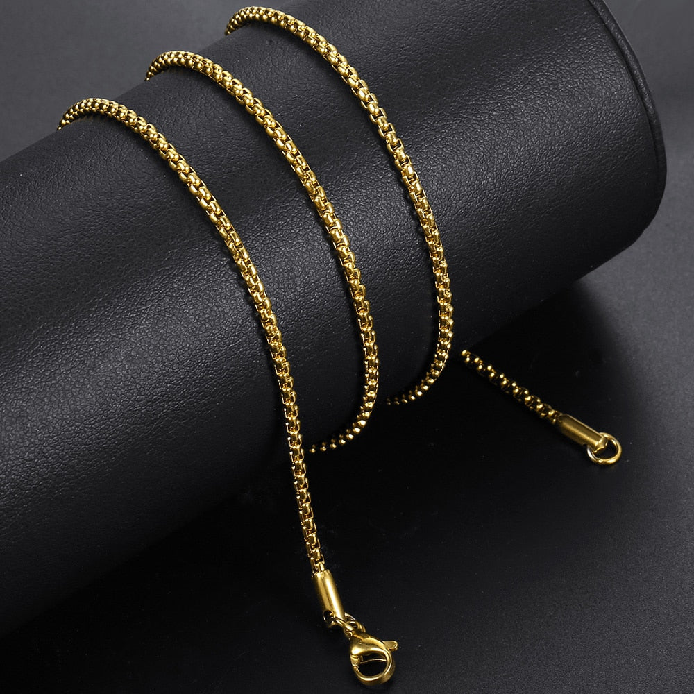 Width 2mm Round Box Chain Necklaces For Women Men Gold Stainless Steel Necklace Never Fade Wholesale Jewelry