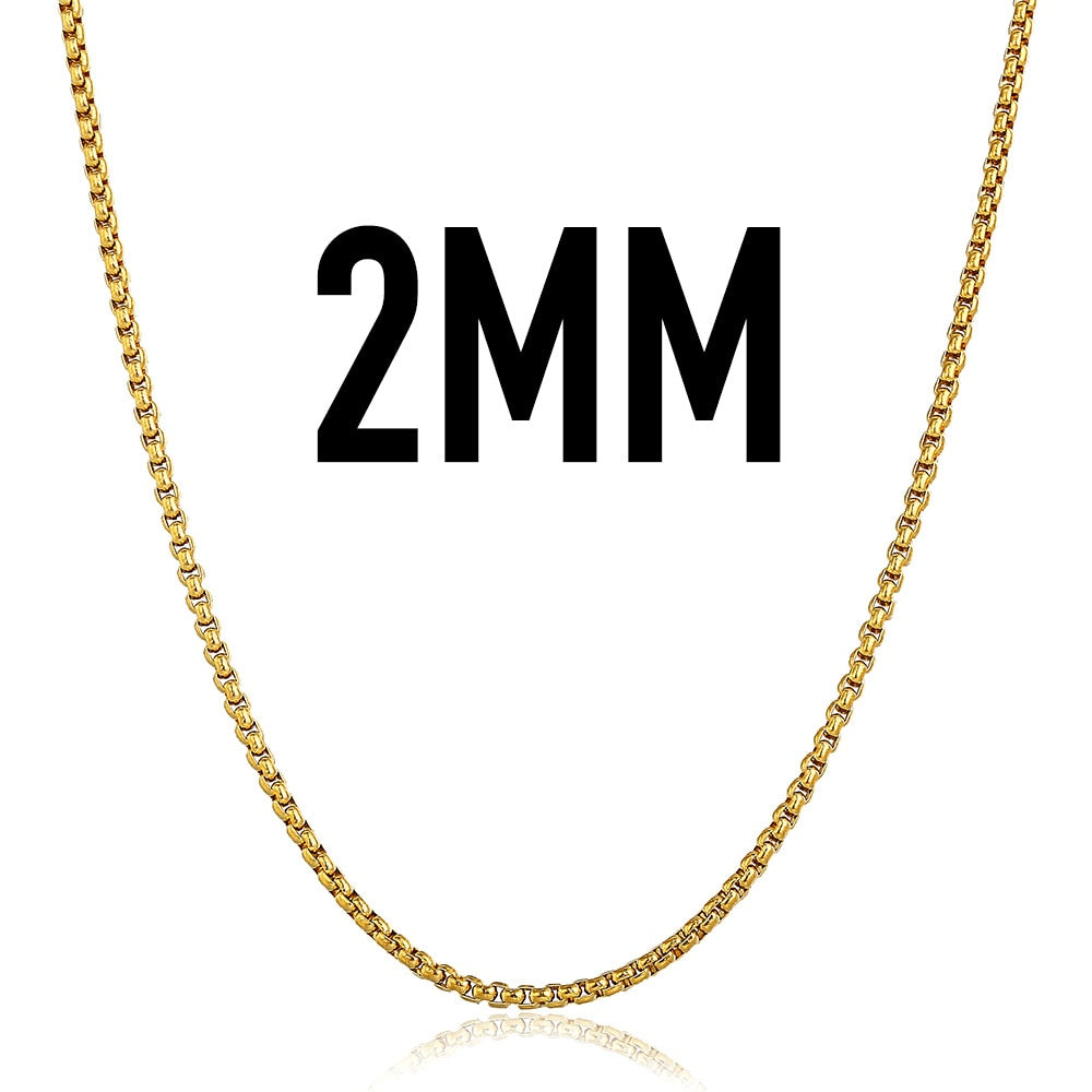 Width 2mm Round Box Chain Necklaces For Women Men Gold Stainless Steel Necklace Never Fade Wholesale Jewelry