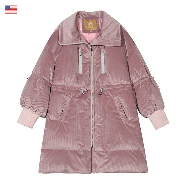 Local Delivery Solid Drawstring Pocket Zip Down Jacket Women Oversize Coat Autumn Casual Female Outwear