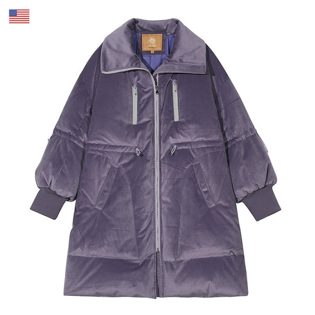 Local Delivery Solid Drawstring Pocket Zip Down Jacket Women Oversize Coat Autumn Casual Female Outwear
