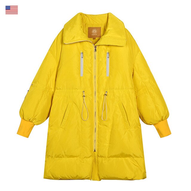 Local Delivery Solid Drawstring Pocket Zip Down Jacket Women Oversize Coat Autumn Casual Female Outwear