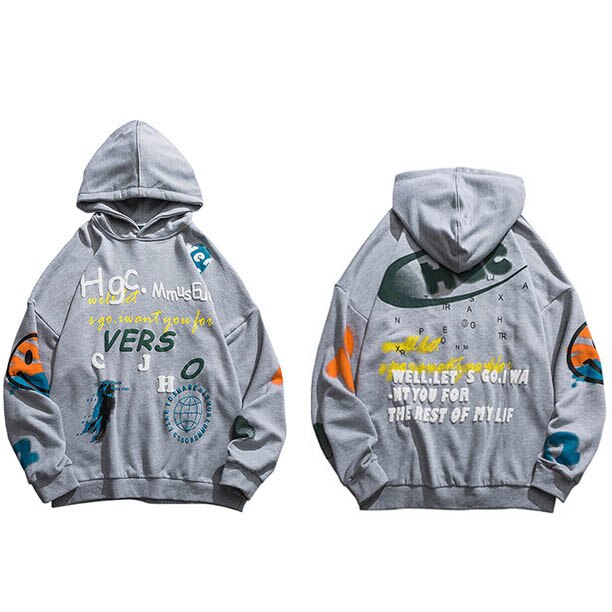 Men Hip Hop Hoodie Sweatshirt Streetwear Harajuku Graffiti Hoodie Pullover Face HipHop Loose Hoodie Skateboard Autumn