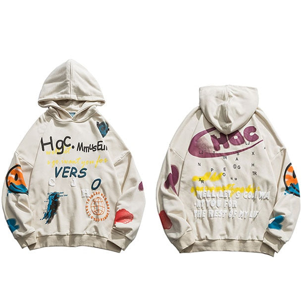 Men Hip Hop Hoodie Sweatshirt Streetwear Harajuku Graffiti Hoodie Pullover Face HipHop Loose Hoodie Skateboard Autumn