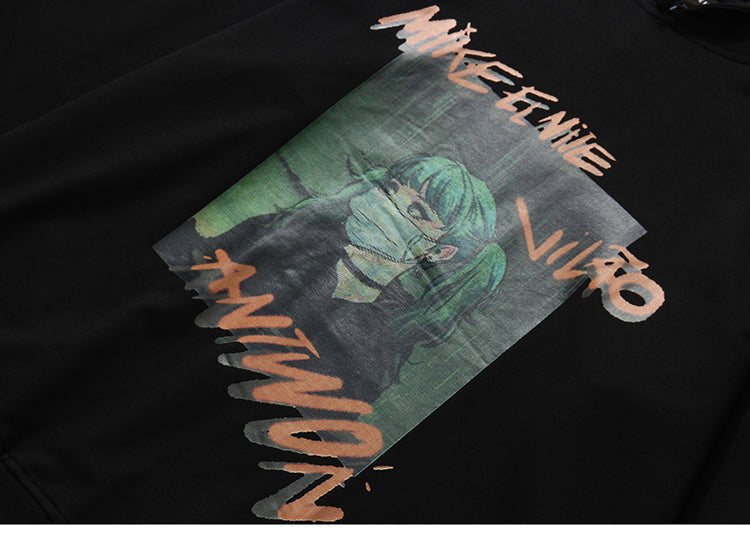 Hip Hop Hoodie Sweatshirt Men Harajuku Japanese Anime Hoodie Streetwear Cartoon Girl Green Hair Hooded Pullover Autumn