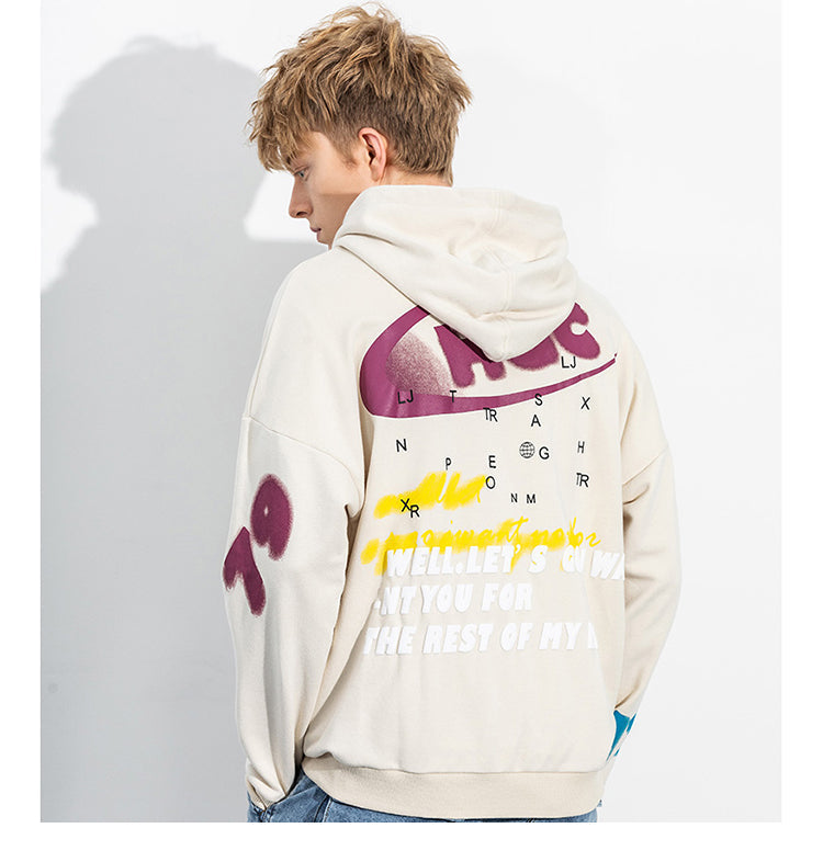 Men Hip Hop Hoodie Sweatshirt Streetwear Harajuku Graffiti Hoodie Pullover Face HipHop Loose Hoodie Skateboard Autumn