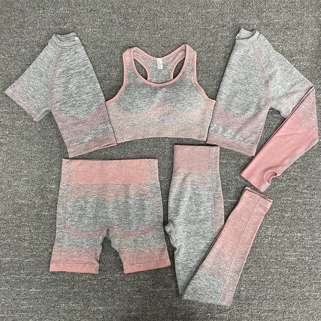 Seamless Gym Yoga Set For Women Fitness Bra Short Shirt Top Leggings Shorts Tracksuit Running Workout Sports Suit Hips Lifting