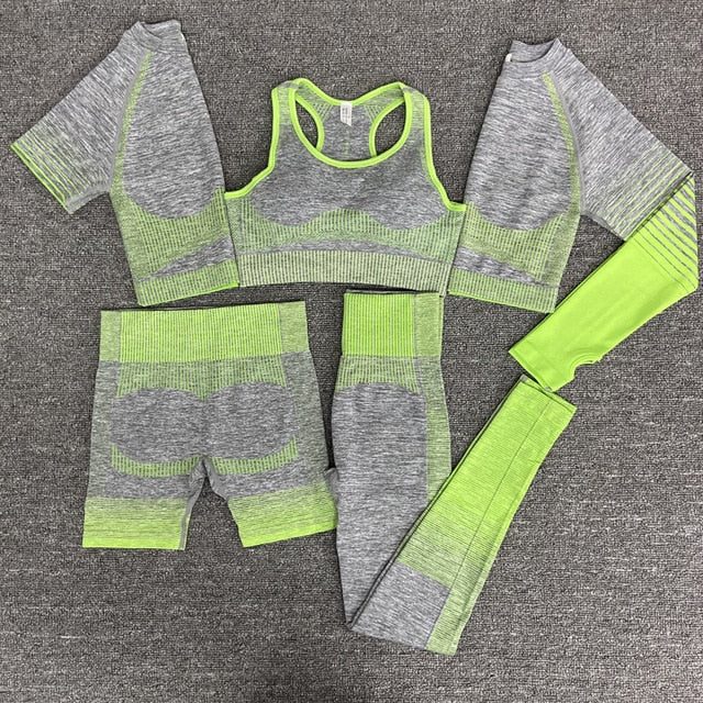 Seamless Gym Yoga Set For Women Fitness Bra Short Shirt Top Leggings Shorts Tracksuit Running Workout Sports Suit Hips Lifting