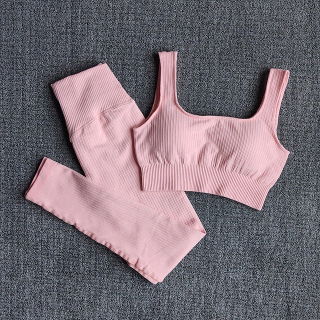 Women&#39;s Sportswear Yoga Set Workout Clothes Athletic Wear Sports Gym Legging Seamless Fitness Bra Crop Top Long Sleeve Yoga Suit
