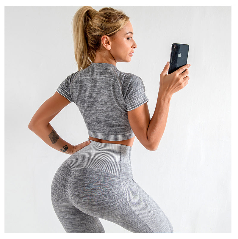 Seamless Gym Yoga Set For Women Fitness Bra Short Shirt Top Leggings Shorts Tracksuit Running Workout Sports Suit Hips Lifting