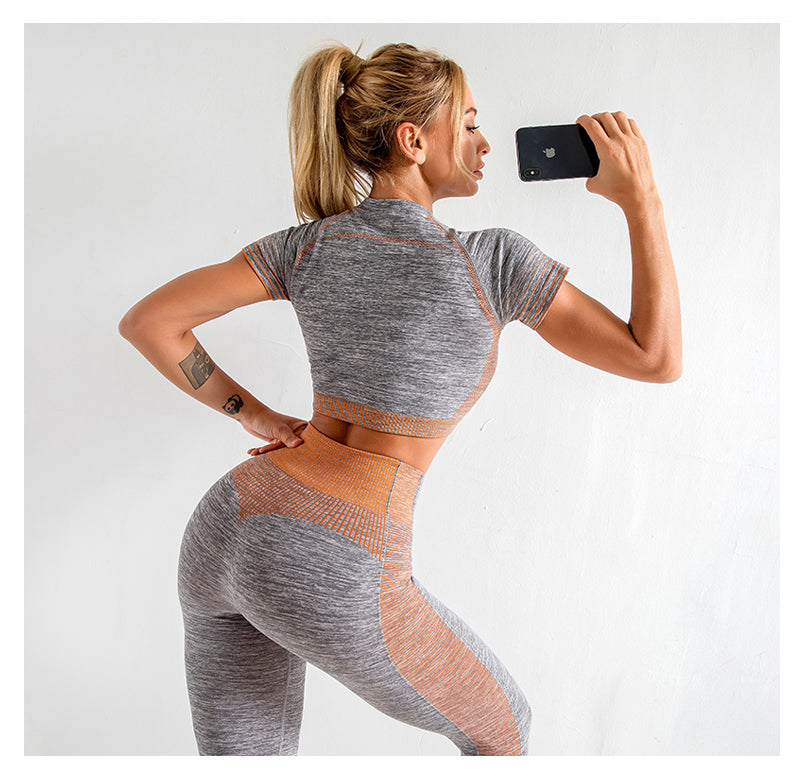 Seamless Gym Yoga Set For Women Fitness Bra Short Shirt Top Leggings Shorts Tracksuit Running Workout Sports Suit Hips Lifting