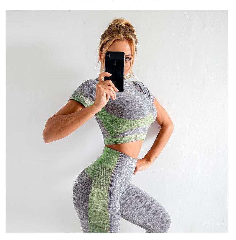 Seamless Gym Yoga Set For Women Fitness Bra Short Shirt Top Leggings Shorts Tracksuit Running Workout Sports Suit Hips Lifting