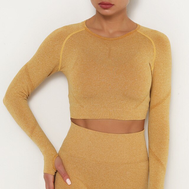Yoga Crop Tops Yoga Shirts Gym Workout Tops Long Sleeve Fitness Running Sport T-Shirts Athletic Training Wear Women Sportswear