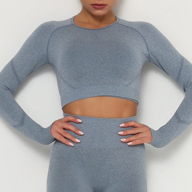 Yoga Crop Tops Yoga Shirts Gym Workout Tops Long Sleeve Fitness Running Sport T-Shirts Athletic Training Wear Women Sportswear