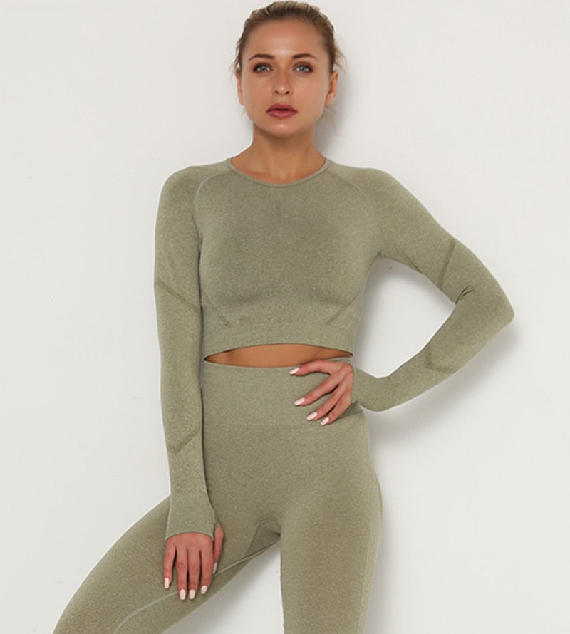Yoga Crop Tops Yoga Shirts Gym Workout Tops Long Sleeve Fitness Running Sport T-Shirts Athletic Training Wear Women Sportswear