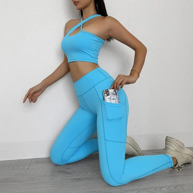 Sportwear Women Yoga Sets Fitness Wear 2peice Suits High Waist Legging Top Bra Gym Running Clothing Outfit Sport Suit