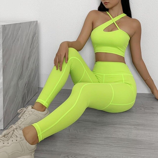 Sportwear Women Yoga Sets Fitness Wear 2peice Suits High Waist Legging Top Bra Gym Running Clothing Outfit Sport Suit