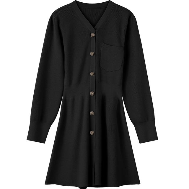 Solid Pure High Waist Casual Knit Women Mini Dress,Spring ELF Vintage Chic Button Korean Female Party Dresses