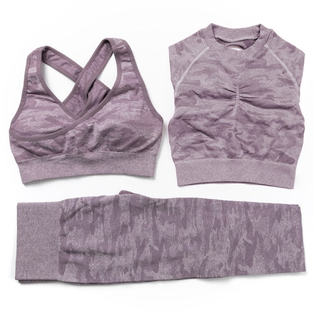 3Pcs Yoga Set Sport Suits Gym Wear Seamless Sportswear Workout Leggings Sports Bra Long Sleeves Crop Tops Fitness Clothing