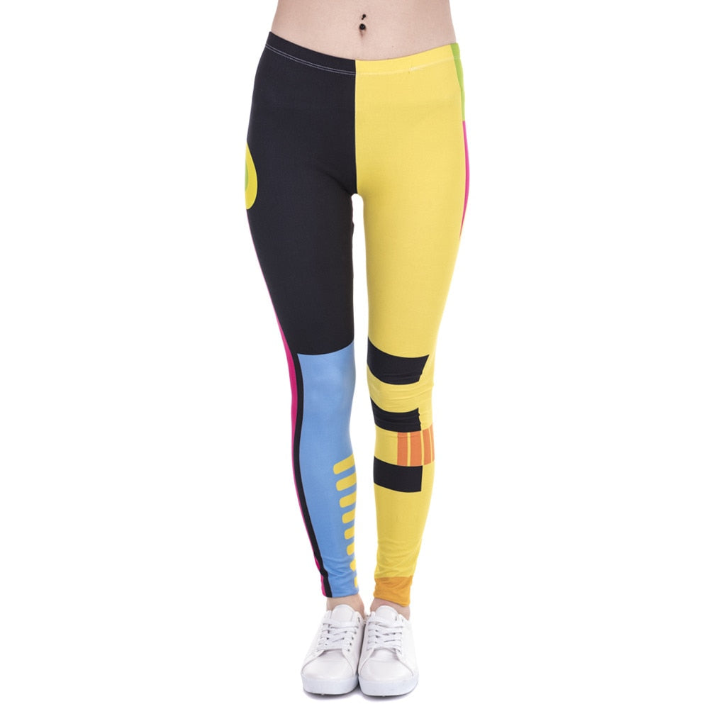 Women Leggings Simple Geometry Splicing Printing Leggins Fitness