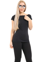 Wickedfun Women's Slash Neck Black Viscose Ladies T-Shirt